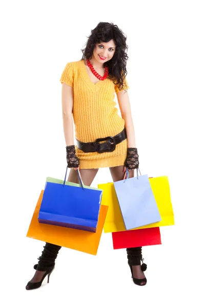 Femme de mode avec des paquets de couleur — Photo
