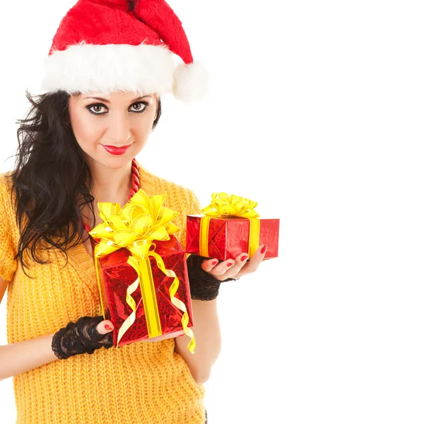 Divertente Santa donna con regali di Natale — Foto Stock