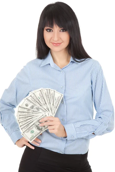 Joven mujer de negocios con un montón de dinero —  Fotos de Stock