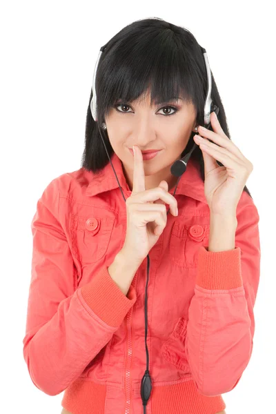 Business woman-operator in earphones — Stock Photo, Image