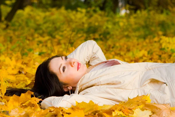 秋の葉の若いきれいな女性 — ストック写真