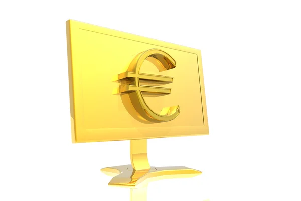 Golden monitor and euro sign — Stock Photo, Image