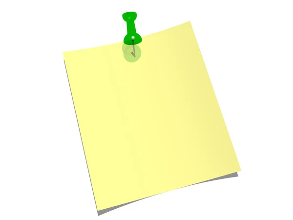 Papier jaune épinglé sur un fond blanc avec un chemin de coupure — Photo