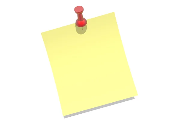 Papel amarelo fixado a um fundo branco com caminho de recorte — Fotografia de Stock