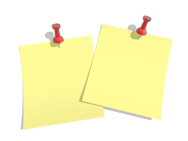 Papel amarelo fixado a um fundo branco com um botão vermelho — Fotografia de Stock