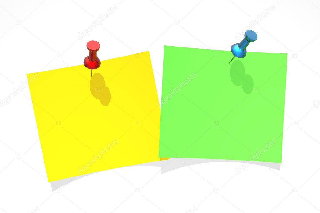 Yellow paper pinned to a white background with clipping path