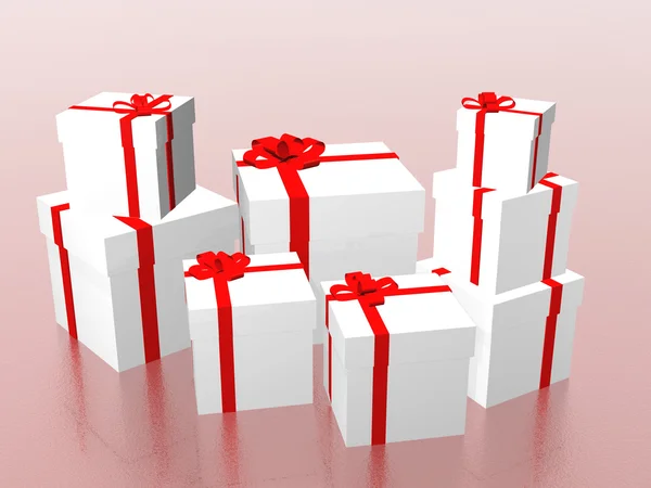 3D pembe bir arka plan üzerinde beyaz hediye — Stok fotoğraf