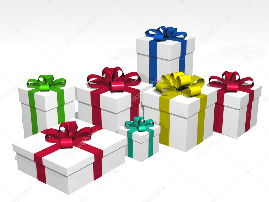 Gifts in 3d over a white background