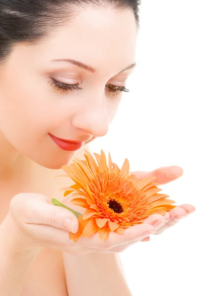 Young woman with beauty flower — Stock Photo, Image