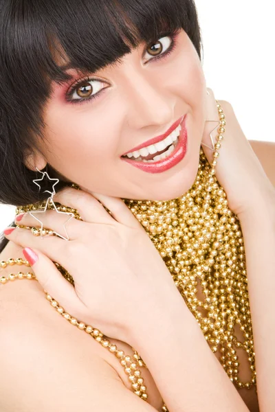 Porträtt av mode kvinna med guld halsband — Stockfoto