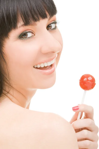 Édes nő candy fehér háttér — Stock Fotó