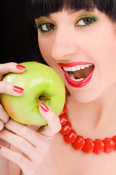 Dolce ragazza con mela — Foto Stock