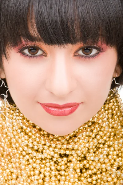 Portrait of fashion woman with gold necklace — Stock Photo, Image