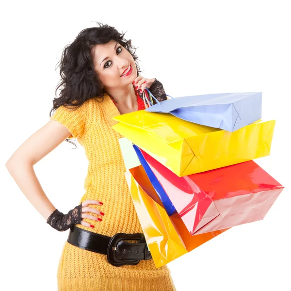 Módní žena s barevné balíčky — Stock fotografie