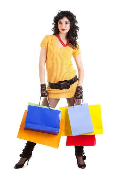 Модная женщина с цветовыми пакетами — стоковое фото