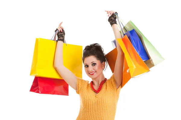 Mujer de moda con paquetes de color — Foto de Stock