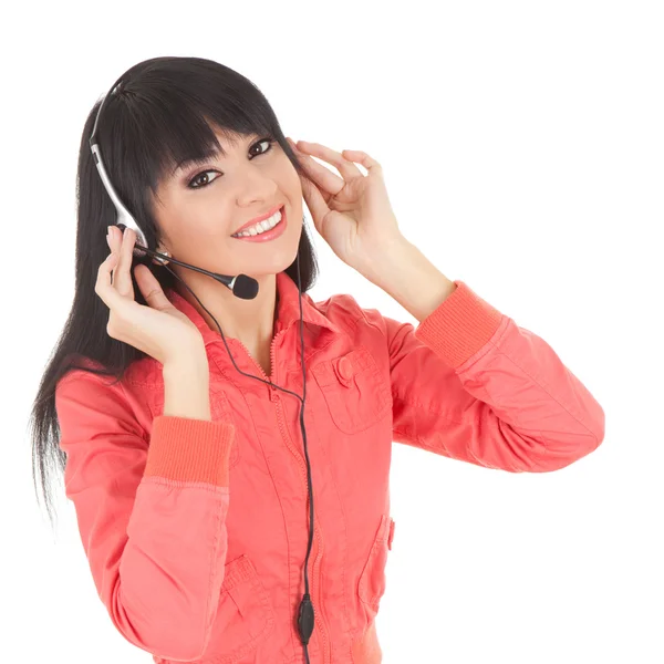 Kadın-operatör earphones, eğlenceli — Stok fotoğraf