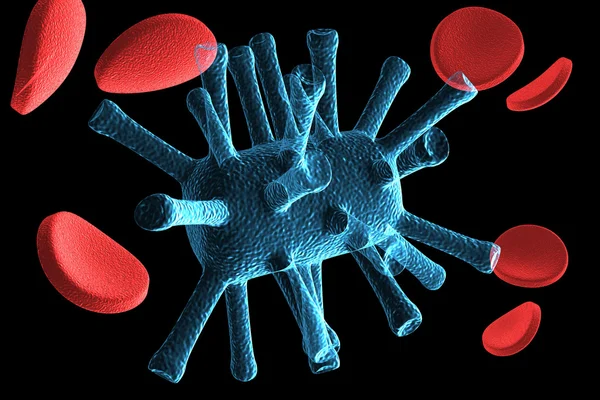 红色的血液细胞和微生物 — 图库照片