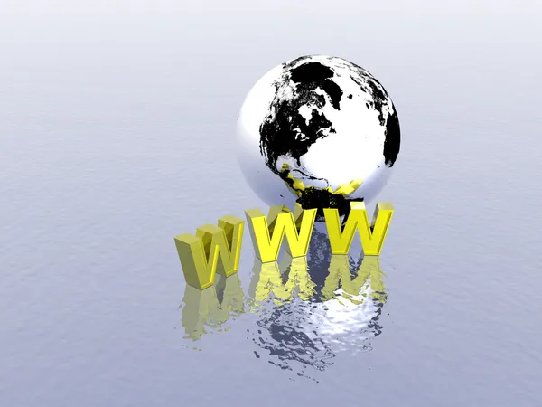 3D-wereld breed web internet symbool en globe — Stockfoto