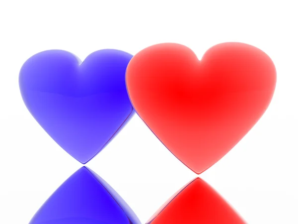 Coração vermelho e azul — Fotografia de Stock