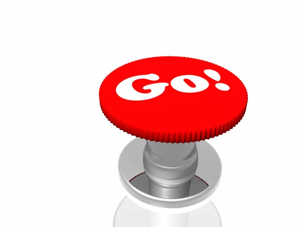 Красная кнопка с надписью "Go" на белом фоне — стоковое фото