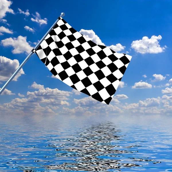 Waving a checkered flag on sky background — Stock Photo, Image