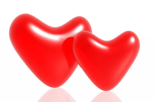 Červené srdce, které jsou izolovány v bílém pozadí — Stock fotografie