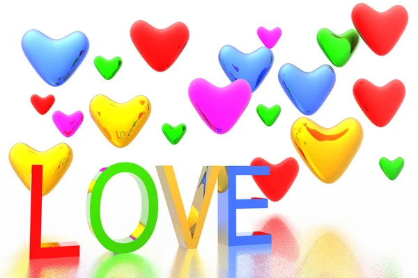 Sevgililer günü kartı renkli kalpler arka planla — Stok fotoğraf