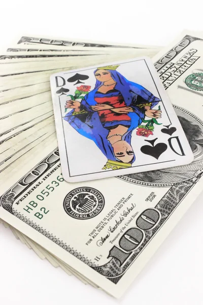 Money dollars and playing cards — Stock Photo, Image