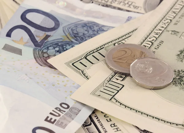 Доллары евро и чешские деньги Стоковая Картинка