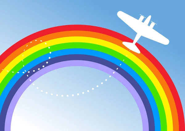 Airplane Over The Rainbow — Stock Vector