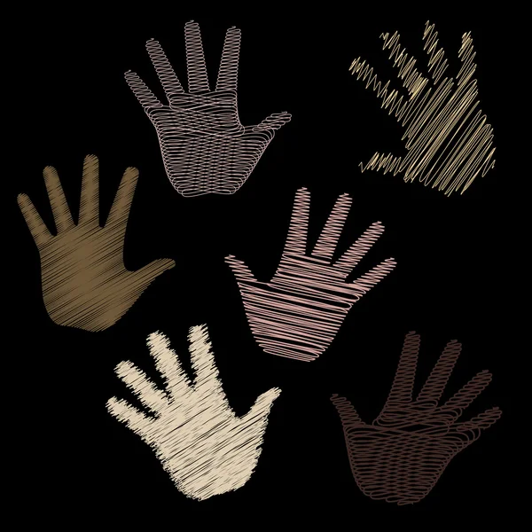 Six mains griffonnées — Image vectorielle