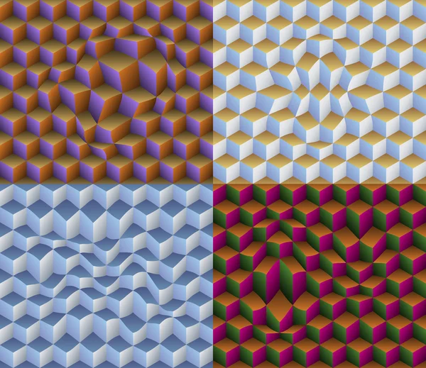 Quatre cubes 3D déformés Motifs sans couture — Image vectorielle
