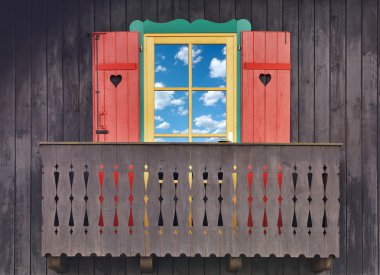 Wooden chalet balcony clipart