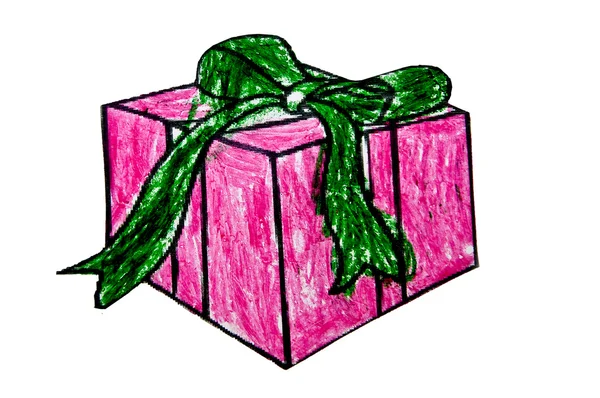 Elle çizilmiş bir kutu hediye beyaz zemin üzerine izole — Stok fotoğraf
