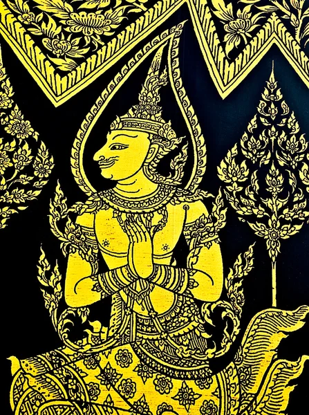 Sztuka tradycyjnego stylu tajskiego złoty deva malarstwo wzór o — Zdjęcie stockowe
