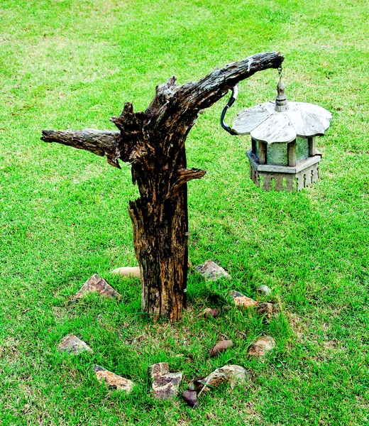 The Wooden lantern in garden — Stock Photo, Image