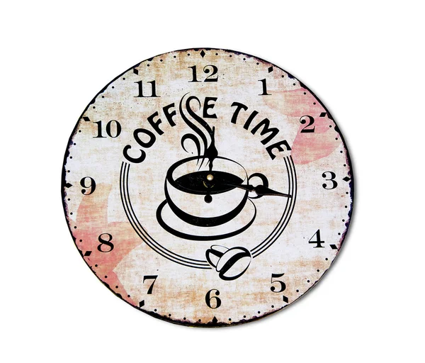 The Clock of coffee time isolated on white background — Stock Photo, Image