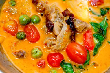 The Closeup of red curry with roast duck thai style clipart