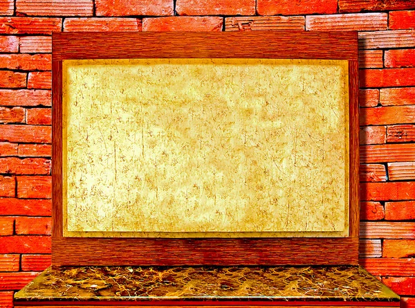 The Vinatge board and desk on brickwall background — Stock Photo, Image