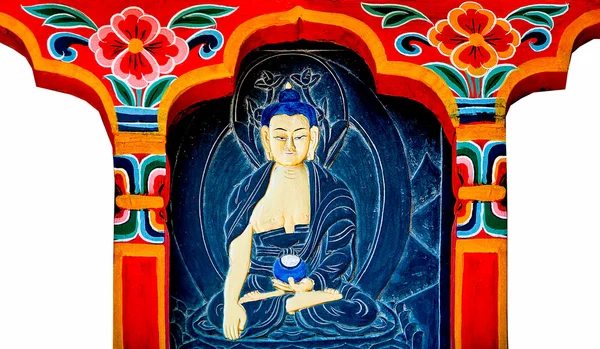 O status de Buda de escultura do estilo do Butão em wood.This é tradit — Fotografia de Stock