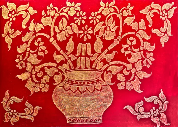 L'art du motif style thaï doré sur bois — Photo