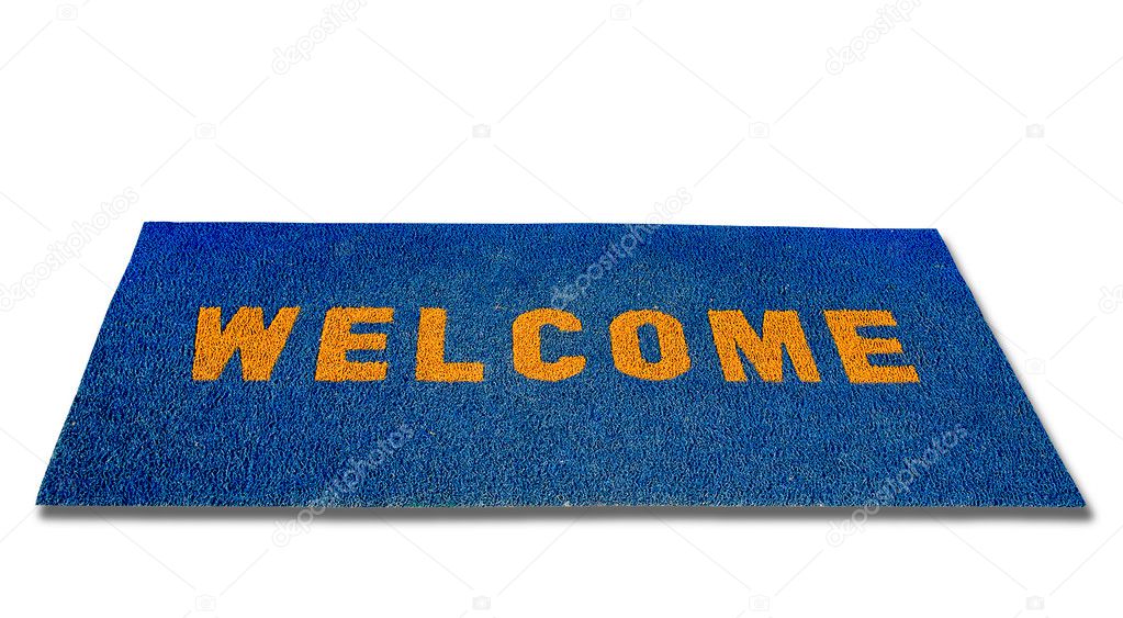 The Doormat of welcome text on wood background