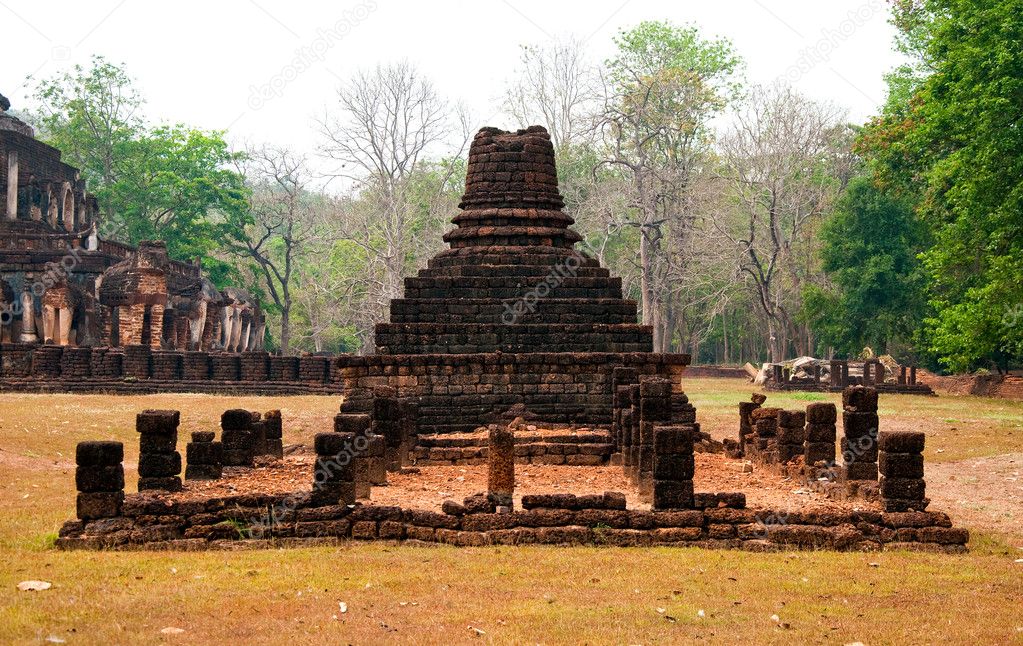 The Ancient stupa of Si Satchanalai historical park at sukhothai