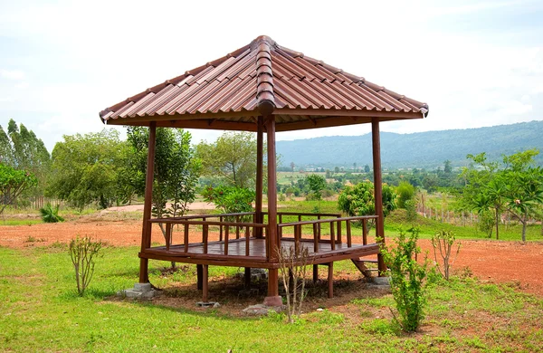 The Wooden pavilion on mountain background — Stock Photo, Image