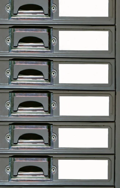 El cajón de acero del gabinete con etiqueta en blanco —  Fotos de Stock