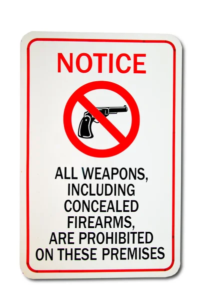 Inget vapen som tillåtet tecken isolerade på väggen bakgrund — Stockfoto