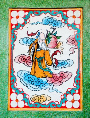The Colorful of old painting on wall in joss house clipart