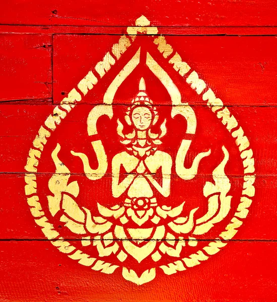 Die goldene Farbe der Teufelin auf Holz im Tempel — Stockfoto