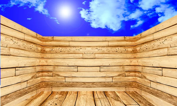 The Perspective of wood on blue sky background — Stock Photo, Image